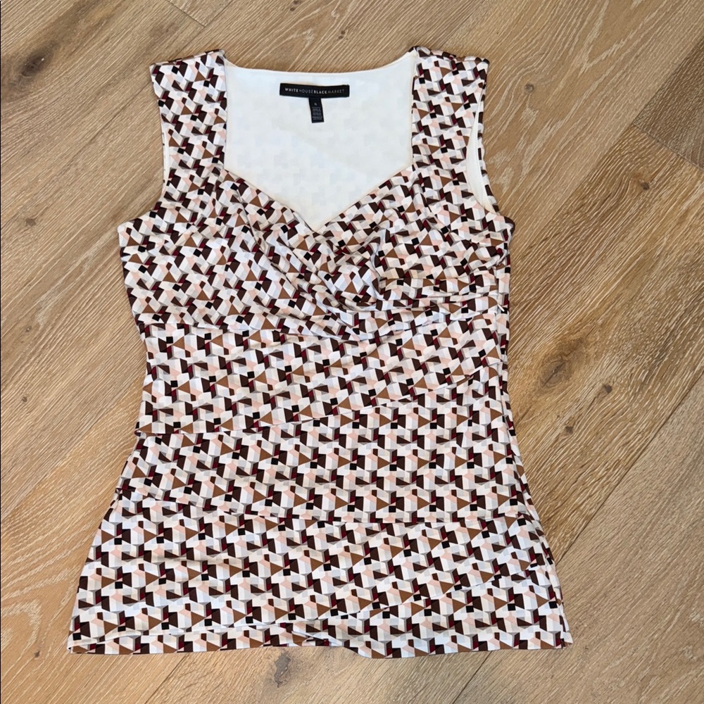 White House Black Market Brown and Cream Geometric Tank Top